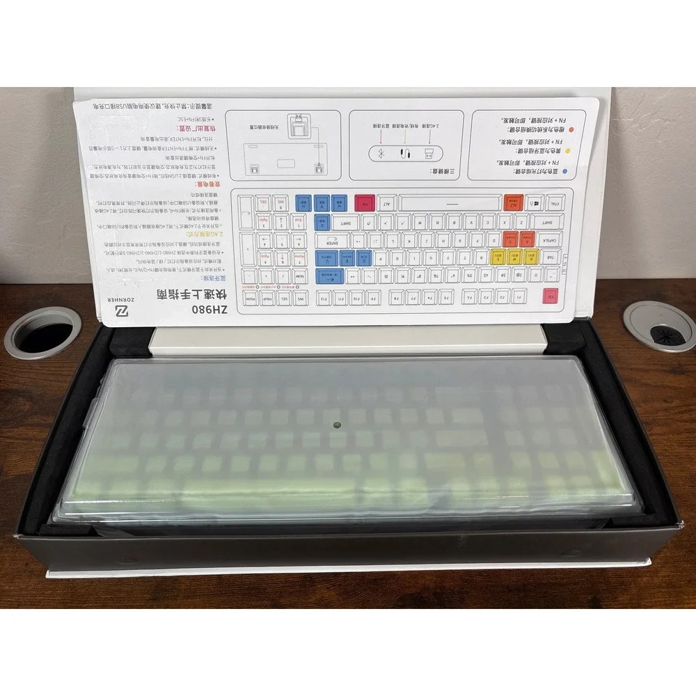 Zornher ZH980 Mechanical Keyboard Wireless Bluetooth Wired 3-Mode 6000mAh White